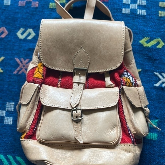 Handmade Boho Women’s Genuine Leather Backpack Tan color main image 6